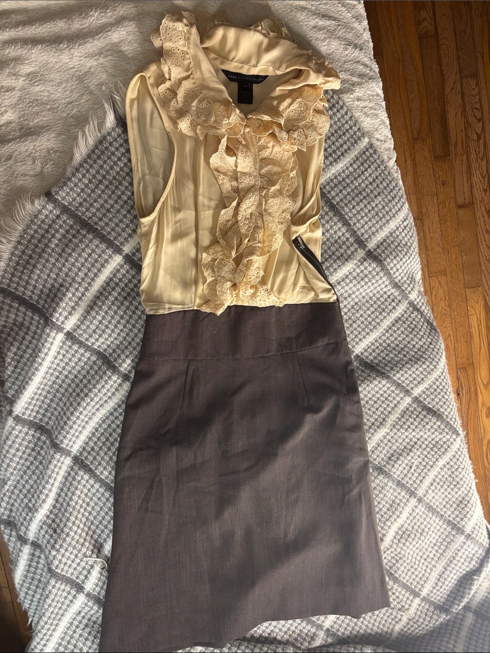 Marc by Marc Jacobs Cream and Brown Two-Tone Pencil Skirt Dress